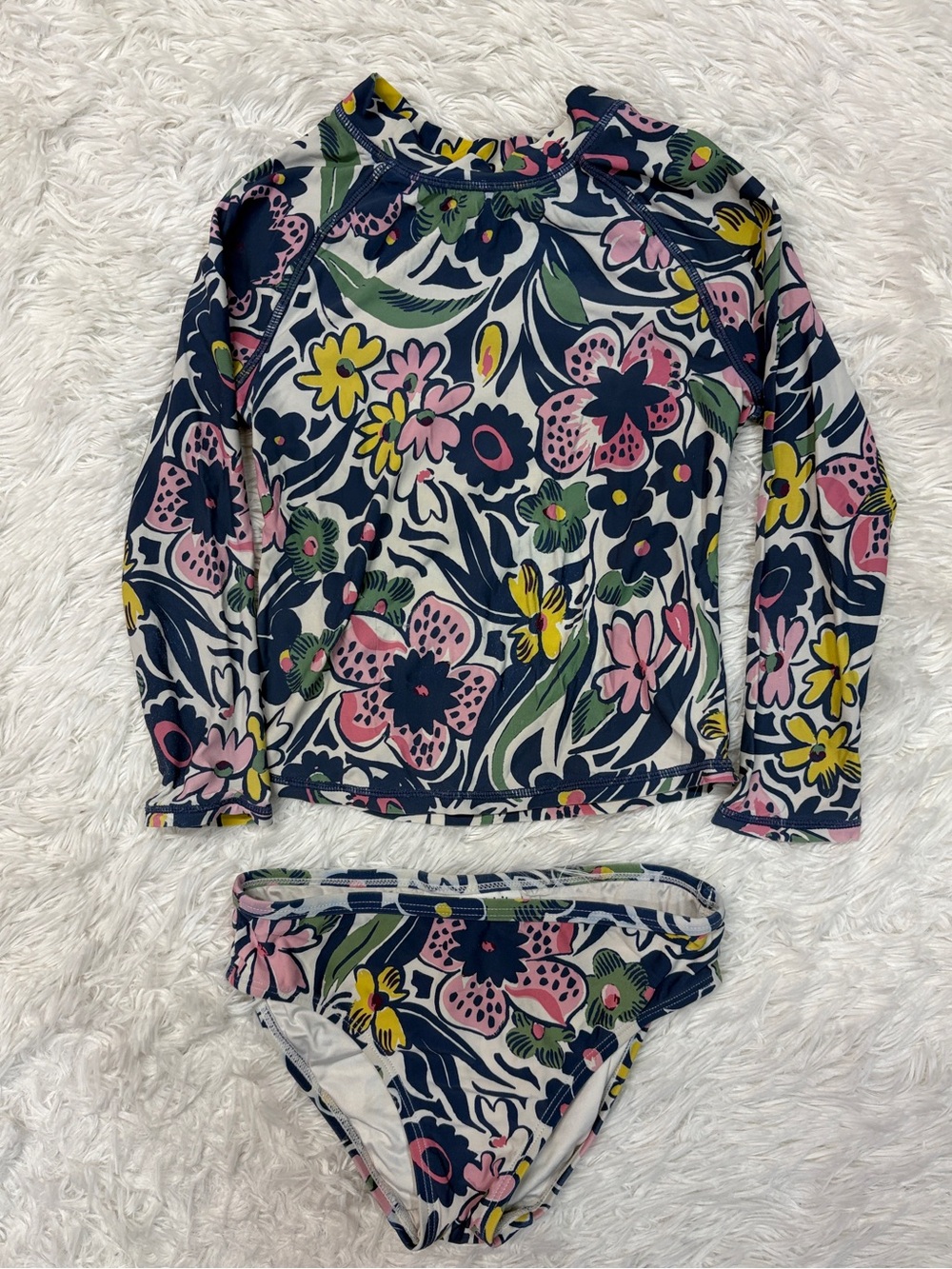 Roller Rabbits Girls Rash Guard Bathing Suit Set Floral Blue